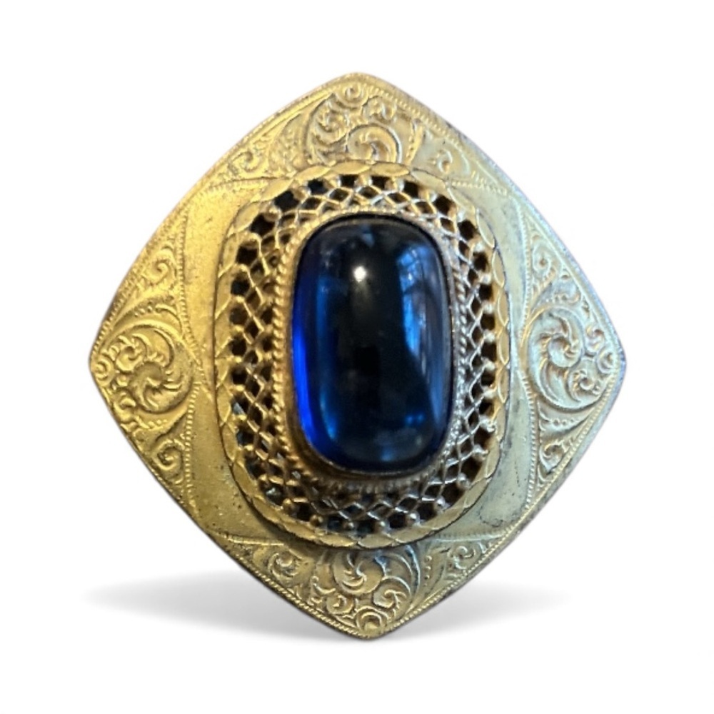 1920s Fishel Nessler Blue Glass Cabochon Brooch  - Antique Edwardian Art Deco